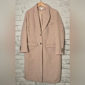 H&M Blush Pink Wool Blend Long Coat Notched Lapel Classic Fit Size 12 - NWT